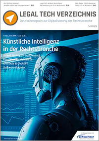 Cover des Magazins Legal Tech Verzeichnis und Link zur Ausgabe 01/2023