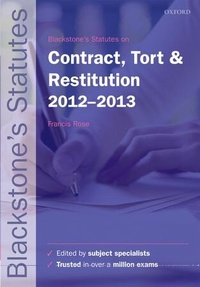Abbildung von: Blackstone's Statutes on Contract, Tort & Restitution 2012-2013 - Oxford University Press