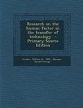 Cover: Research on the Human Factor in the Transfer of Technology - Nabu Press