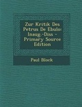 Cover: Zur Kritik Des Petrus de Ebulo - Nabu Press