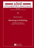 Cover: Meaning in Subtitling - Peter Lang Verlag