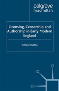 Cover: Licensing, Censorship and Authorship in Early Modern England - Palgrave Macmillan