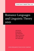 Cover: Romance Languages and Linguistic Theory 2001 - John Benjamins Publishing Co