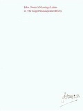Cover: John Donne's Marriage Letters in the Folger Shakespeare Library - University of Washington Press