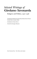 Cover: Selected Writings of Girolamo Savonarola - Yale University Press