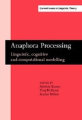 Cover: Anaphora Processing - John Benjamins Publishing Co