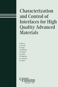 Cover: Characterization and Control of Interfaces for High Quality Advanced Materials - Wiley