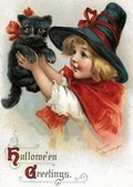 Cover: Girl with Black Cat Halloween Greeting Card - Laughing Elephant