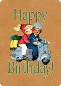Cover: Boy and Girl on Scooter Birthday Card - Laughing Elephant