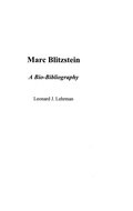 Cover: Marc Blitzstein - Praeger Publishers Inc