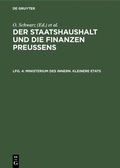 Cover: Ministerium des Innern. Kleinere Etats - De Gruyter