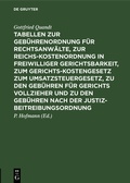 Cover: Tabellen zur Geb&uuml;hrenordnung f&uuml;r Rechtsanw&auml;lte, zur Reichskostenordnung in freiwilliger Gerichtsbarkeit, zum Gerichtskostengesetz zum Umsatzsteuergesetz, zu den Geb&uuml;hren f&uuml;r Gerichts vollzieher und zu den Geb&uuml;hren nach der Justizbeitreibungsordnung - De Gruyter