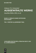 Cover: Versuch einer Critischen Dichtkunst. Erster Allgemeiner Theil - De Gruyter