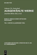 Cover: Versuch einer Critischen Dichtkunst. Erster Allgemeiner Theil - De Gruyter