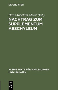 Abbildung von: Nachtrag zum Supplementum Aeschyleum - De Gruyter