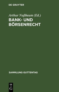 Abbildung von: Bank- und Börsenrecht - De Gruyter