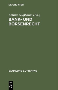Abbildung von: Bank- und Börsenrecht - De Gruyter