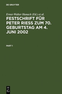 Enlarge image Cover: Festschrift für Peter Rieß zum 70. Geburtstag am 4. Juni 2002 - De Gruyter