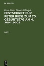 Cover: Festschrift für Peter Rieß zum 70. Geburtstag am 4. Juni 2002 - De Gruyter