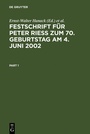 Cover: Festschrift für Peter Rieß zum 70. Geburtstag am 4. Juni 2002 - De Gruyter
