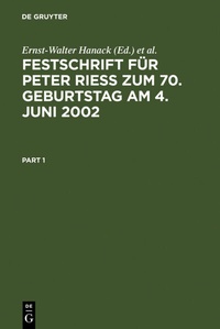Abbildung von: Festschrift für Peter Rieß zum 70. Geburtstag am 4. Juni 2002 - De Gruyter