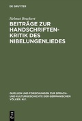 Cover: Beitr&auml;ge zur Handschriftenkritik des Nibelungenliedes - De Gruyter