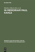 Cover: In Memoriam Paul Kahle - De Gruyter