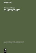 Cover: That's That - De Gruyter Mouton
