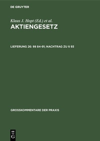 Abbildung von: Aktiengesetz / §§ 84-91; Nachtrag zu § 93 - De Gruyter