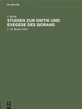 Cover: Studien zur Kritik und Exegese des Qorans - De Gruyter