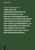 Cover: Tabellen zur Geb&uuml;hrenordnung f&uuml;r Rechtsanw&auml;lte, zur Reichskostenordnung in freiwilliger Gerichtsbarkeit, zum Gerichtskostengesetz, zum Umsatzsteuergesetz, zu den Geb&uuml;hren f&uuml;r Gerichtsvollzieher und zu den Geb&uuml;hren nach der Justizbeitreibungsordnung - De Gruyter