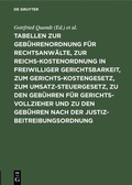 Cover: Tabellen zur Geb&uuml;hrenordnung f&uuml;r Rechtsanw&auml;lte, zur Reichskostenordnung in freiwilliger Gerichtsbarkeit, zum Gerichtskostengesetz, zum Umsatzsteuergesetz, zu den Geb&uuml;hren f&uuml;r Gerichtsvollzieher und zu den Geb&uuml;hren nach der Justizbeitreibungsordnung - De Gruyter