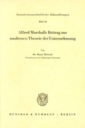 Cover: Alfred Marshalls Beitrag zur modernen Theorie der Unternehmung. - Duncker & Humblot