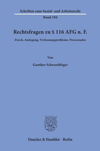 Abbildung von: Rechtsfragen zu § 116 AFG n. F. - Duncker & Humblot