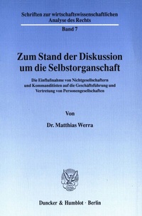 Abbildung von: Zum Stand der Diskussion um die Selbstorganschaft. - Duncker & Humblot