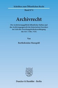 Abbildung von: Archivrecht. - Duncker & Humblot