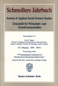 Enlarge image Cover: Proceedings of the "5th International Conference of German Socio-Economic Panel Users". - Duncker & Humblot