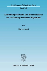 Abbildung von: Entstehungsschwäche und Bestandsstärke des verfassungsrechtlichen Eigentums. - Duncker & Humblot
