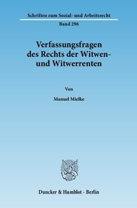 Abbildung von: Verfassungsfragen des Rechts der Witwen- und Witwerrenten. - Duncker & Humblot