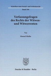 Abbildung von: Verfassungsfragen des Rechts der Witwen- und Witwerrenten. - Duncker & Humblot