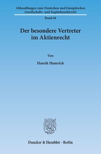 Abbildung von: Der besondere Vertreter im Aktienrecht. - Duncker & Humblot
