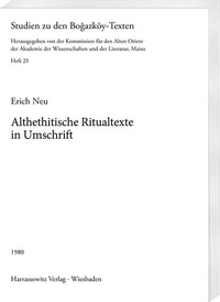 Enlarge image Cover: Althethitische Ritualtexte in Umschrift - Harrassowitz Verlag