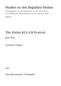 Cover: The Hittite KI. LAM Festival - Harrassowitz Verlag