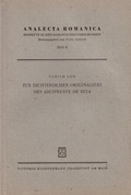 Cover: Zur dichterischen Originalit&auml;t des Arcipreste de Hita - Vittorio Klostermann Verlag