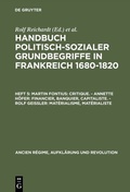 Cover: Martin Fontius: Critique. - Annette H&ouml;fer: Financier, Banquier, Capitaliste. - Rolf Gei&szlig;ler: Mat&eacute;rialisme, Mat&eacute;rialiste - De Gruyter Oldenbourg