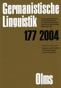 Abbildung von: Germanistische Linguistik / Struktur und Funktion im einsprachigen Lernerwörterbuch - Georg Olms Verlag