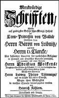 Cover: Merckw&uuml;rdige Schrifften, welche [.] zwischen dem Herrn Baron von Leibnitz und dem Herrn D.Clarcke &uuml;ber besondere Materien der nat&uuml;rlichen Religion in Frantz&ouml;s. und Englischer Sprache gewechselt - Georg Olms Verlag