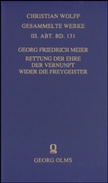 Cover: Rettung der Ehre der Vernunft wider die Freygeister - Georg Olms Verlag