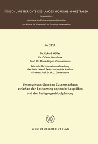 Abbildung von: Untersuchung über den Zusammenhang zwischen der Bestimmung optimaler Losgrößen und der Fertigungsablaufplanung - VS Verlag für Sozialwissenschaften