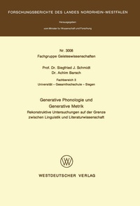 Enlarge image Cover: Generative Phonologie und Generative Metrik - VS Verlag für Sozialwissenschaften